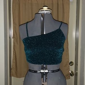 Lulus Sparkly Green Asymmetrical Crop Top L
